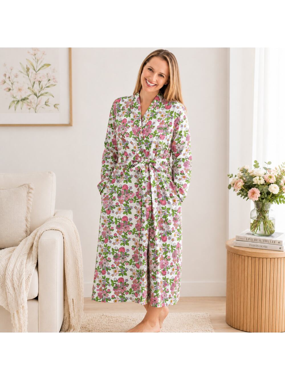 M & A Lounge SZ XL Printed Organic Cotton Lounge Robe - English Garden NEW